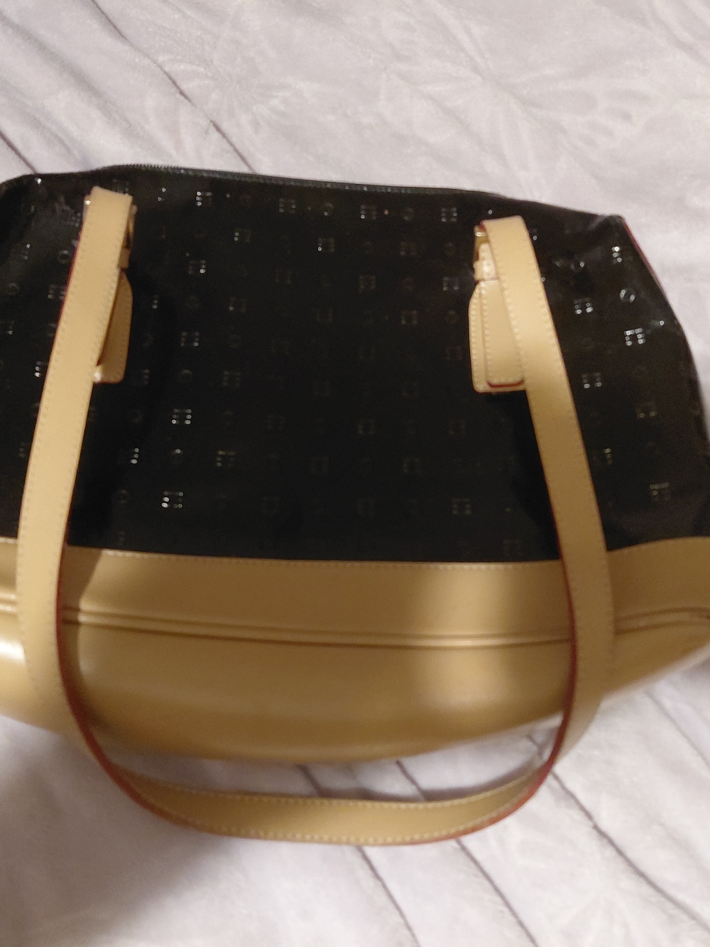 Arcadia Black and Tan Glossy Purse